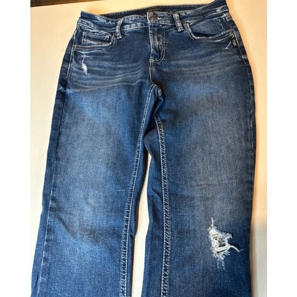 Silver Jeans Co Womens Mid Rise Skinny Distressed Medium Wash Denim Jeans